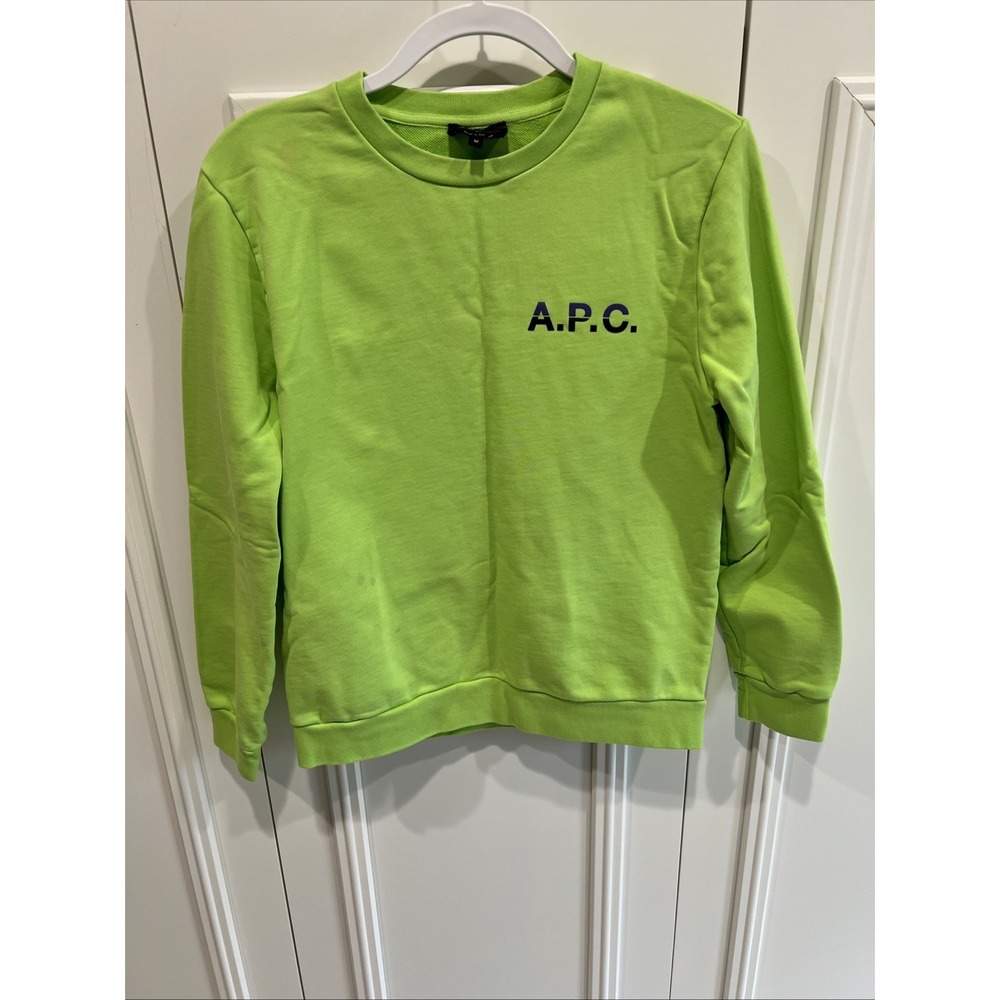 APC Rue Madame Paris Lime Green Knit Pullover Size Medium Sweatshirt Flawed